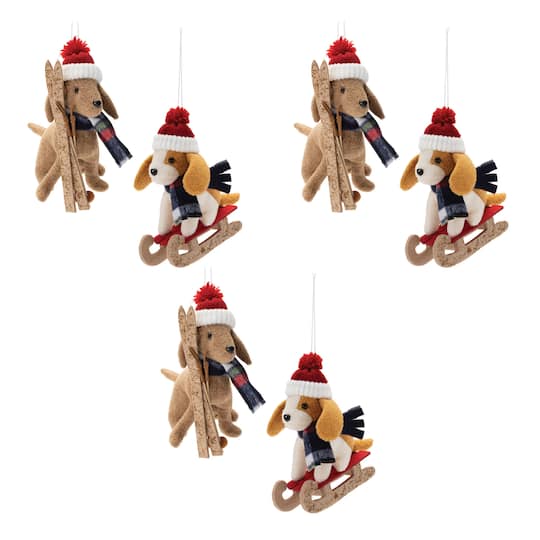 Plush Ski & Sled Dog Christmas Ornaments Set, 3ct.